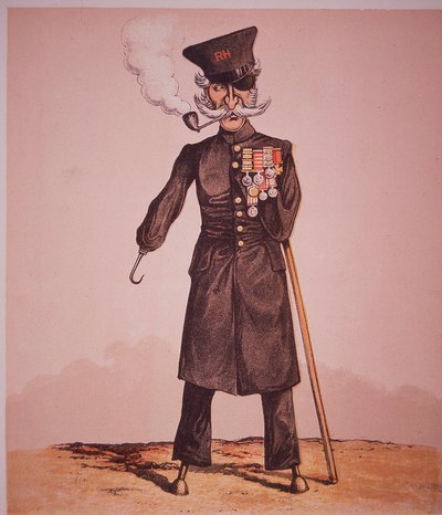 Karikatuur van Chelsea-pensionaris van het Royal Hospital, uit 