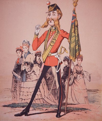 Karikatuur van Infanterie Onderluitenant met regimentskleuren, uit 