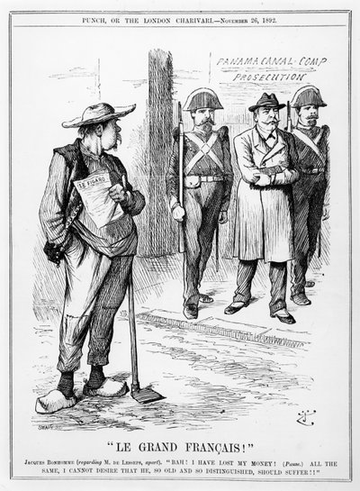 Karikatuur van Vicomte Ferdinand Marie de Lesseps (1805-94) uit Punch magazine, Londen, 26 november 1892 door English School