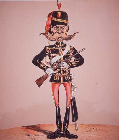 Karikatuur van schildwacht van 11e Huzaren, uit 