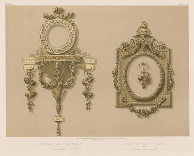 Houtsnijwerk in Perenhout door L Godfrey; Leren Gesneden Frame door W C Sanders, Londen door English School
