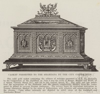 Kist aangeboden aan de Shahzada door de stadsraad (gravure) door English School
