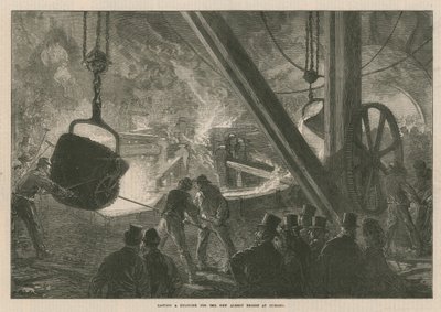 Gieten van een cilinder voor de nieuwe Albert Bridge in Chelsea door English School