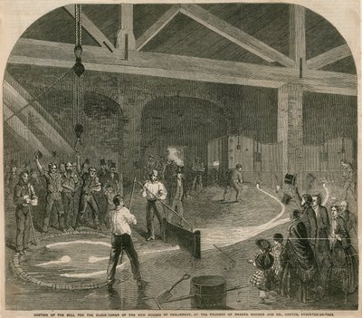 Het gieten van de grote klok voor de klokkentoren van de nieuwe Houses of Parliament door English School