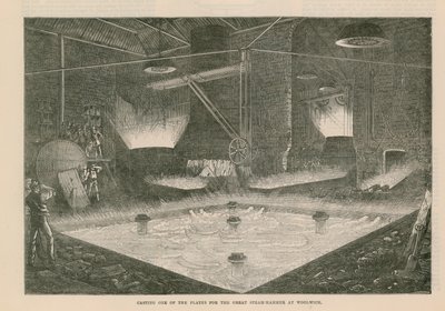 Gieten van een van de platen voor de grote stoomhamer in Woolwich door English School