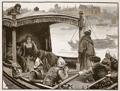 Catherine Howard wordt naar de Tower gebracht, illustratie uit Cassells Geïllustreerde Geschiedenis van Engeland door English School