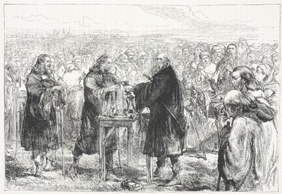 Viering van de eucharistie door de Hussieten in een veld nabij Praag, illustratie uit The History of Protestantism door James Aitken Wylie (1808-1890), gepubliceerd 1878 door English School