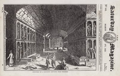 Begraafplaats, Kapucijnenklooster, nabij Palermo, Sicilië, Italië (gravure) door English School