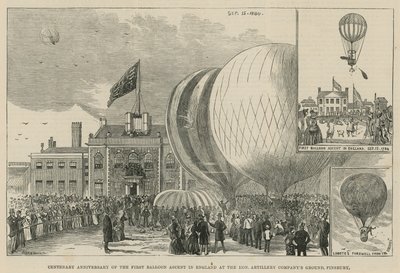 Eeuwfeest van de eerste ballonvaart in Engeland op het terrein van de Hon. Artillery Company, Finsbury door English School
