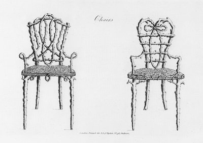Stoelen, uit Grotesque Architecture, or Rural Amusement, door William Wrighte, gepubliceerd in 1768 door English School