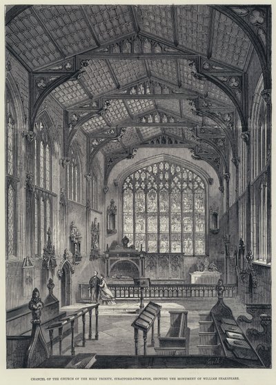 Koor van de Kerk van de Heilige Drie-eenheid, Stratford-upon-Avon, met het Monument van William Shakespeare door English School