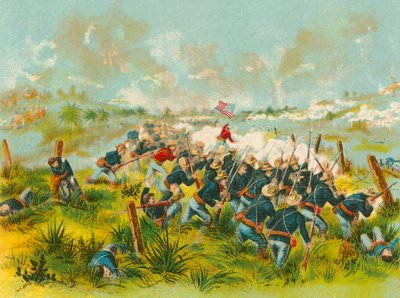 Aanval van Amerikaanse troepen op San Juan Hill, 1 juli 1898 door English School