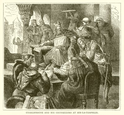 Karel de Grote en zijn raadgevers in Aken door English School