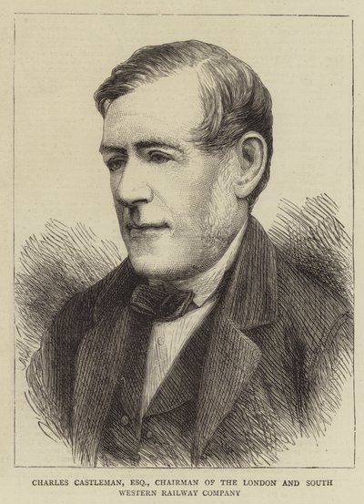 Charles Castleman, Esquire, voorzitter van de London and South Western Railway Company (gravure) door English School
