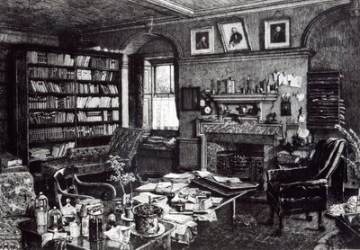 Studie van Charles Darwin in Down House, 1882 door English School