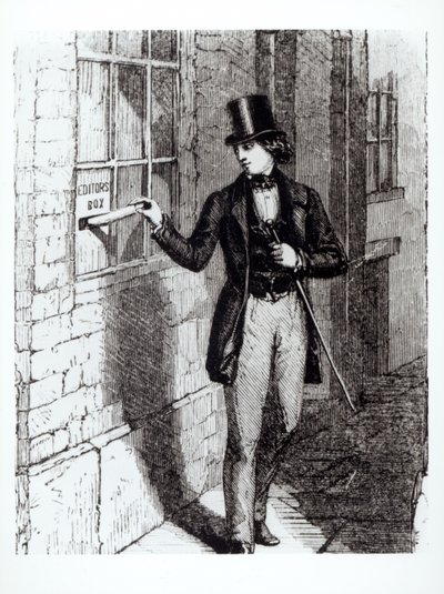 Charles Dickens (1812-70) die zijn verhalen indient door English School