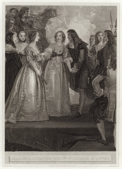 Karel II ontvangt de hertogin van Orléans in Dover door English School