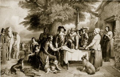 Charles I aan de vooravond van de Slag bij Edgehill, 22 oktober 1642, illustratie uit Hutchinsons Story of the British Nation, ca. 1923 door English School