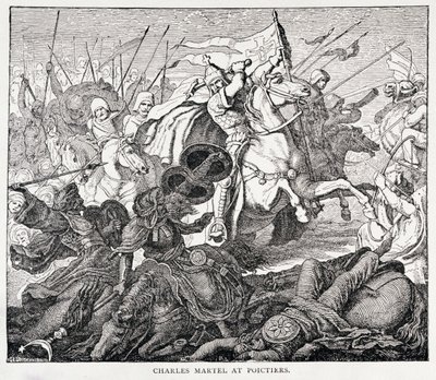 Karel Martel (c.688-741) bij Poitiers, uit De Geschiedenis van Frankrijk, door Emile de Bonnechose, uitgegeven door Ward, Lock en Co, Londen door English School