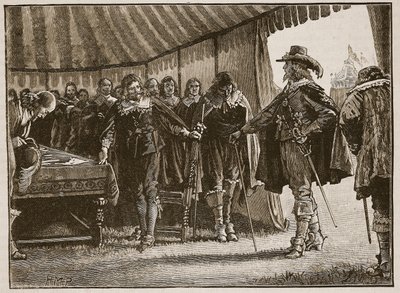 Charles en de Schotse Commissarissen, illustratie uit Cassells Geïllustreerde Geschiedenis van Engeland door English School