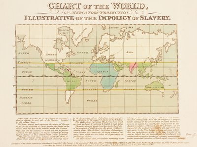 Kaart van de Wereld, op Mercatorprojectie, Illustratief voor de Onverstandigheid van Slavernij door English School