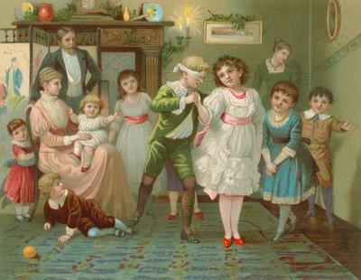 Kinderen spelen blindemannetje tijdens kersttijd door English School