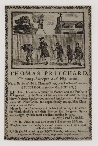 Schoorsteenvegers, Thomas Pritchard, handelskaart door English School