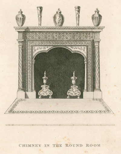 Schoorsteen in de Ronde Kamer, Strawberry Hill, Twickenham, Londen door English School