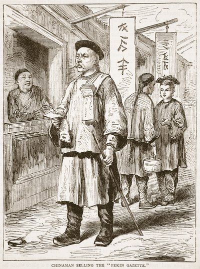 Chinees verkoopt de Pekin Gazette, illustratie uit Cassells Geïllustreerde Geschiedenis van Engeland door English School