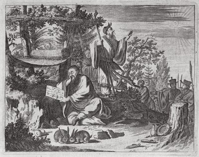 Chinese heilige mannen, illustratie uit een beschrijving van ambassades naar China, 1690 door English School