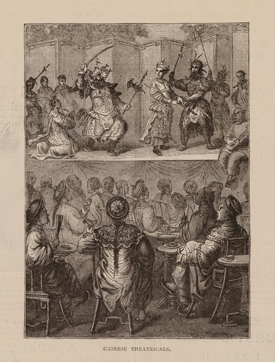 Chinese theatervoorstellingen (gravure) door English School