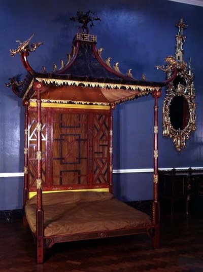 Chinees stijl Chippendale bed, uit Badminton, Gloucestershire, 1750-54 door English School