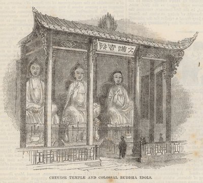 Chinees tempel en kolossale Boeddha-idolen door English School