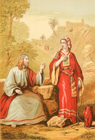 Christus en de vrouw van Samaria door English School