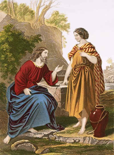 Christus en de vrouw van Samaria door English School