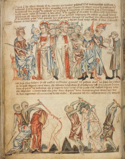 Christus voor Herodes en Pilatus; Herodes wast zijn handen; de geseling van Christus (c.1320-30) door English School