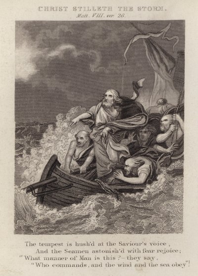 Christus stilt de storm, Mattheüs VIII, vers 26 door English School