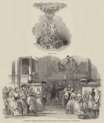 Doop van de jonge prins Arthur, in de koninklijke kapel, in Buckingham Palace (gravure) door English School