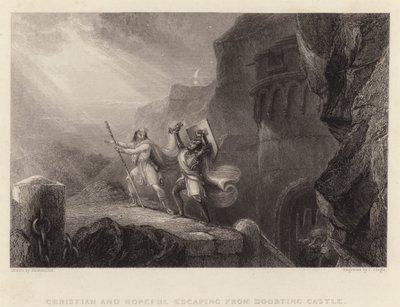 Christen en Hoopvol ontsnappen uit Kasteel Twijfel (gravure) door English School