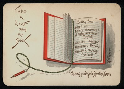 Kerst- en nieuwjaarswensen afgebeeld in een wedboek, wenskaart door English School