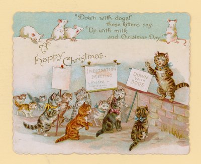 Kerstkaart, met katten en muizen door English School
