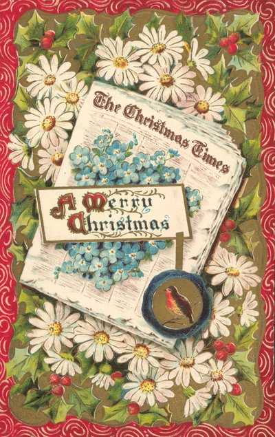 Kerstkrant, kerstgroetenkaart, eind 19e of begin 20e eeuw (chromolitho) door English School
