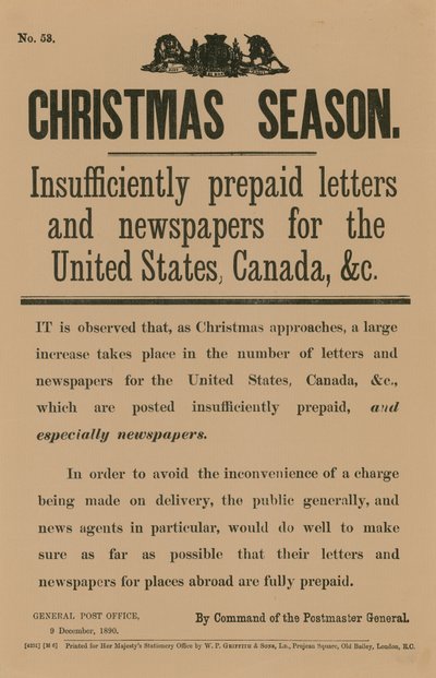 Kerstpostbericht in opdracht van de Postmeester-Generaal, 9 december 1890 door English School