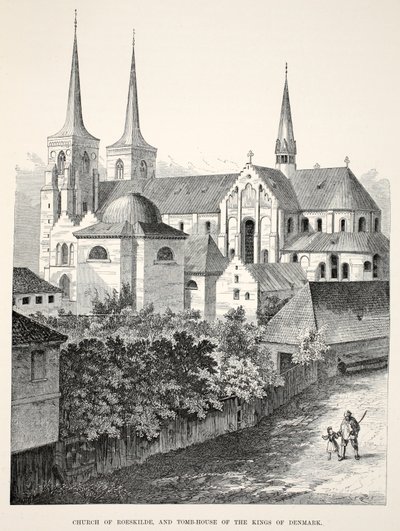 Kerk van Roeskilde en grafhuis van de koningen van Denemarken, uit Een gedenkteken van het huwelijk van Edward VII en Alexandra van Denemarken, uitgegeven 1864 door English School