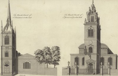Kerk van St Dunstan in the East en kerk van St James Garlickhythe, Londen door English School