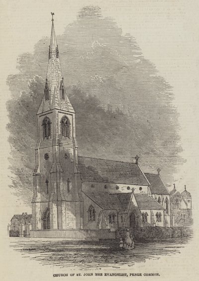 Kerk van St. John the Evangelist, Penge Common (gravure) door English School
