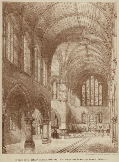 Kerk van St. Philip, Buckingham Palace Road (gravure) door English School