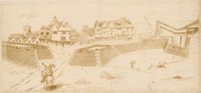 Burgeroorlog Fortificaties bij St Giles in the Fields, Londen; geëtst facsimile van een tekening die beweert te zijn gemaakt door Kapitein John Eyre door English School