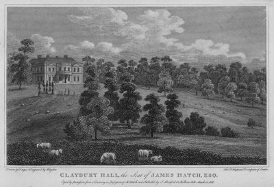 Claybury Hall, het landgoed van James Hatch (gravure) door English School
