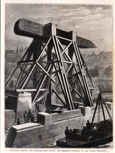 Cleopatras naald: De machines voor het plaatsen van de obelisk op de Thames Embankment, 1878 door English School